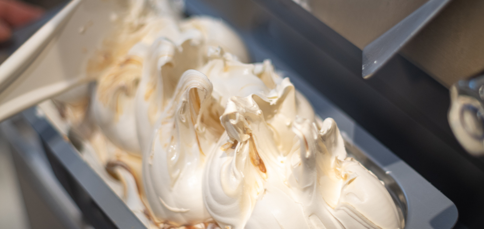 photo of making gelato. All gelato is handmade by Tre Galli gelato caffe.
